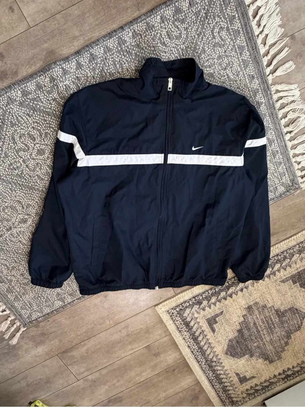 Nike Men's Classic Sptcasl Navy White Zip-Up Long Sleeve Woven Jacket XL
